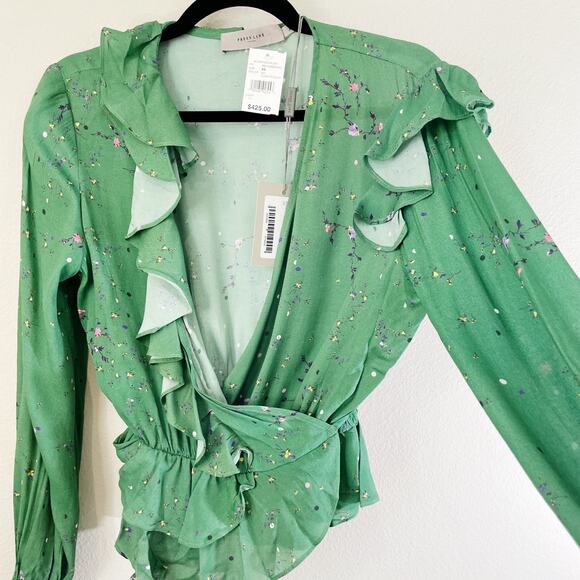 NWT Preen By Thornton Bregazzi Women's Paloma Wrap Top Long Sleeve Green XS Boho - Picture 6 of 15